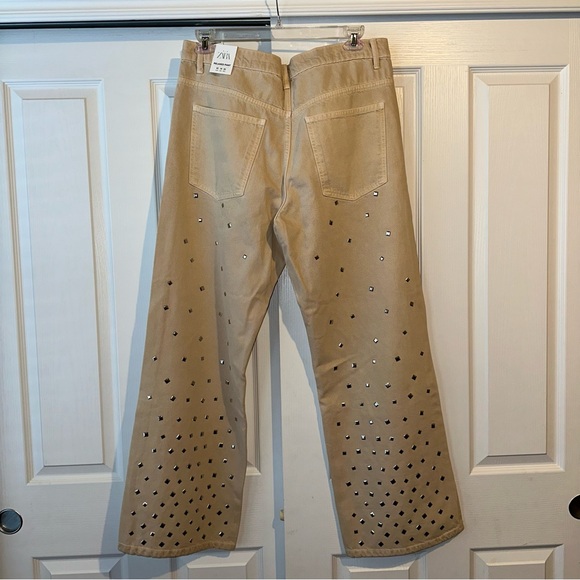 New Zara Mid Rise Studded Wide Leg Jeans 8197/028 Sizes 2 8 10 - Picture 7 of 9